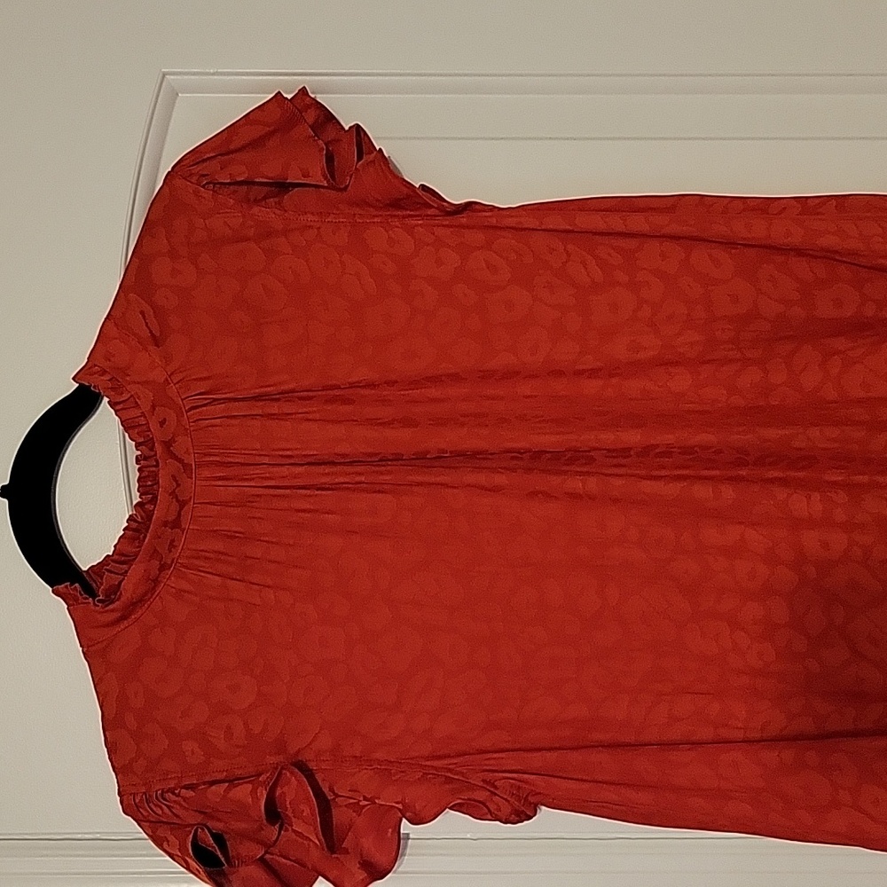 Red Short Sleeve Ruffle Button Down - Picture 4 of 4